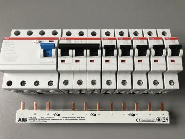 ABB ***SET*** 1x FI F204A-40/0,03 + 1x LS-3-polig S203-C32 + 5x LS-1-polig S201-C16 + 1x PS3/12+FI Sammelschiene, C-Charakteristik